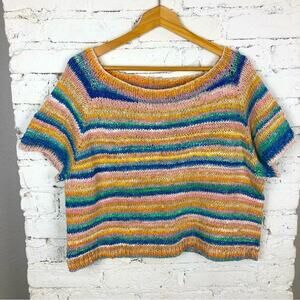 Hand Crafted Hand Knitted Multicolored Short Sleeve Sweater